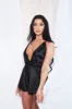Black Plunge Satin Playsuit - Joss sold by Rebellious Fashion