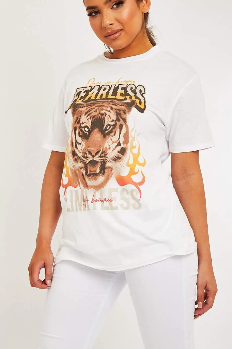 White Fearless Tiger Printed T-shirt - Makari sold by Rebellious Fashion product image thumbnail 2