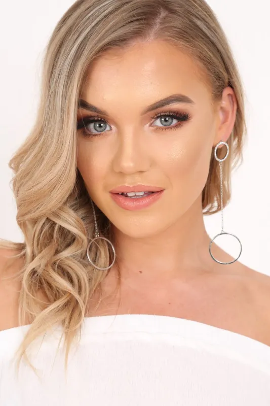 Silver Double Circle Diamante Drop Earrings - Paralee sold by Rebellious Fashion