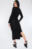 Black Cut Out Neck Side Slit Midi Dress - Miriam sold by Rebellious Fashion
