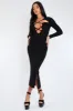 Black Cut Out Neck Side Slit Midi Dress - Miriam sold by Rebellious Fashion