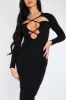 Black Cut Out Neck Side Slit Midi Dress - Miriam sold by Rebellious Fashion