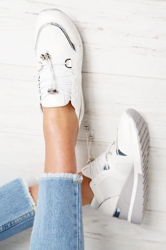 White Toggle Fasten Wedge Trainers - Kami sold by Rebellious Fashion