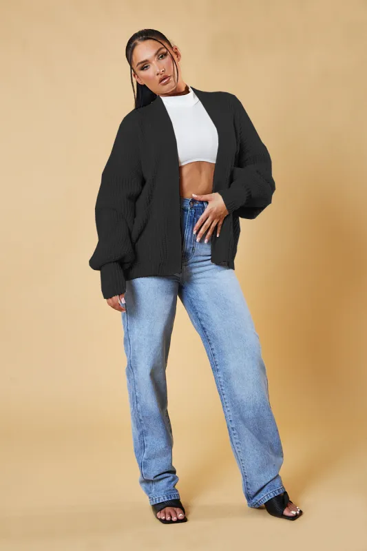 Black Chunky Knit Slouchy Cardigan - Daisy sold by Rebellious Fashion