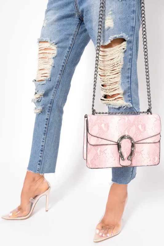 Pink Snake Print Cross Body Bag - Tenlee sold by Rebellious Fashion