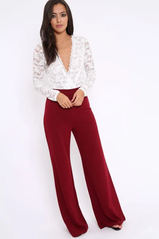 White Plunge Keyhole Back Lace Bodysuit - Adelaide sold by Rebellious Fashion