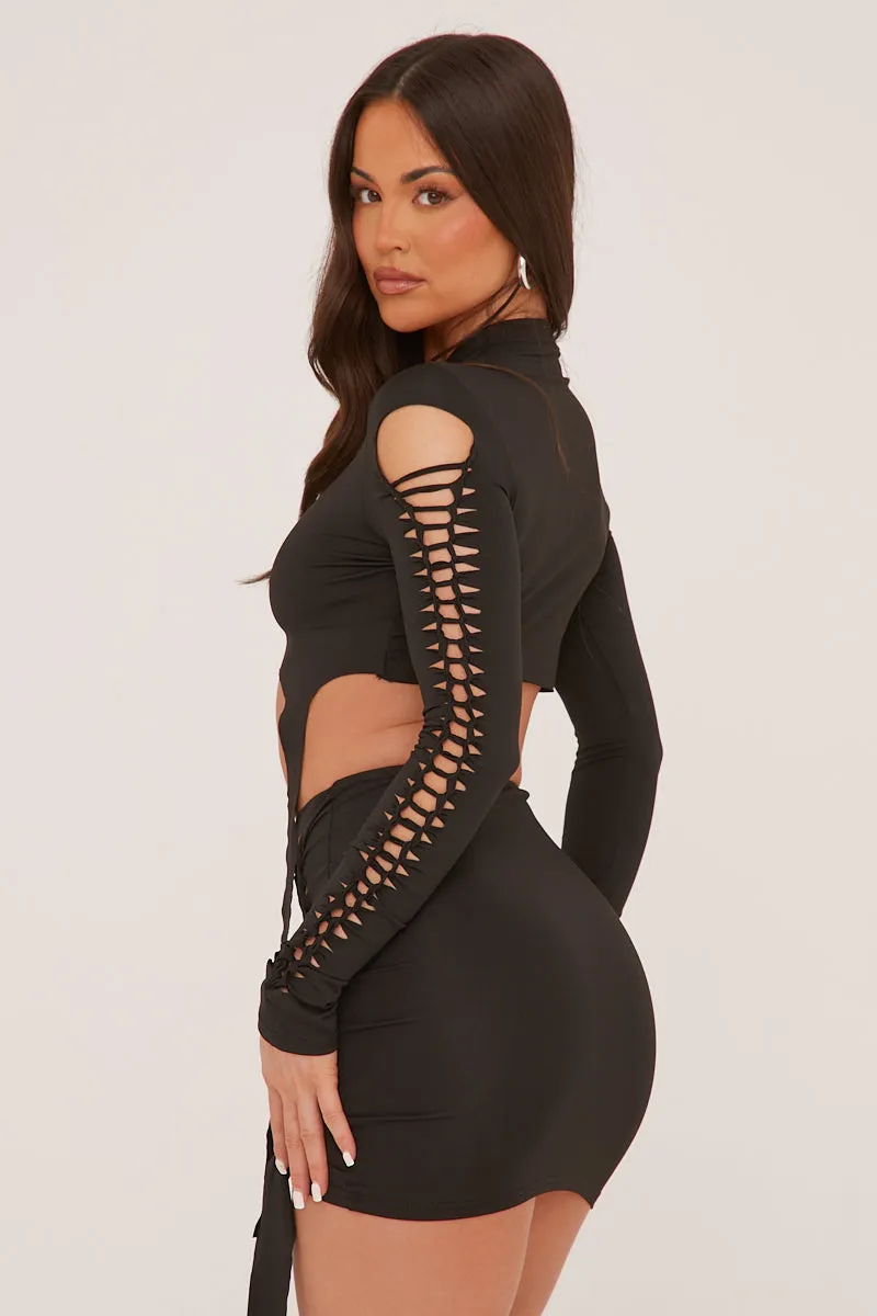 Black Knot Detail Crop Top & Mini Skirt Set - Isabel sold by Rebellious Fashion product image thumbnail 5