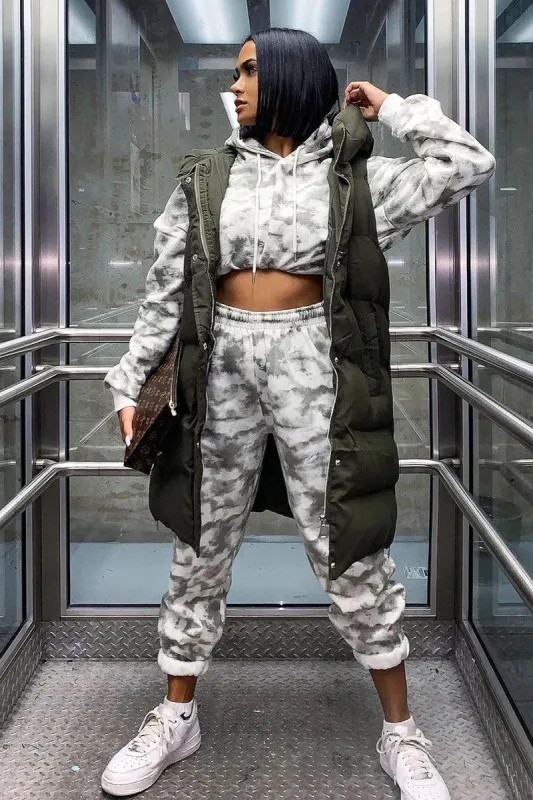 Green Tie Dye Cropped Oversized Hoodie and Joggers Co-ord - Karenza sold by Rebellious Fashion