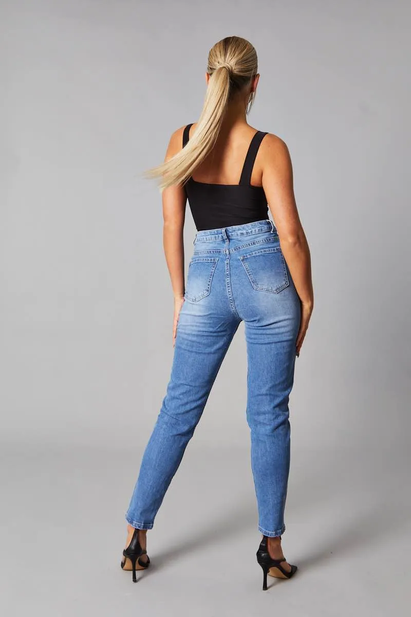 Mid Blue Distressed Straight Jeans - Atria sold by Rebellious Fashion product image thumbnail 5