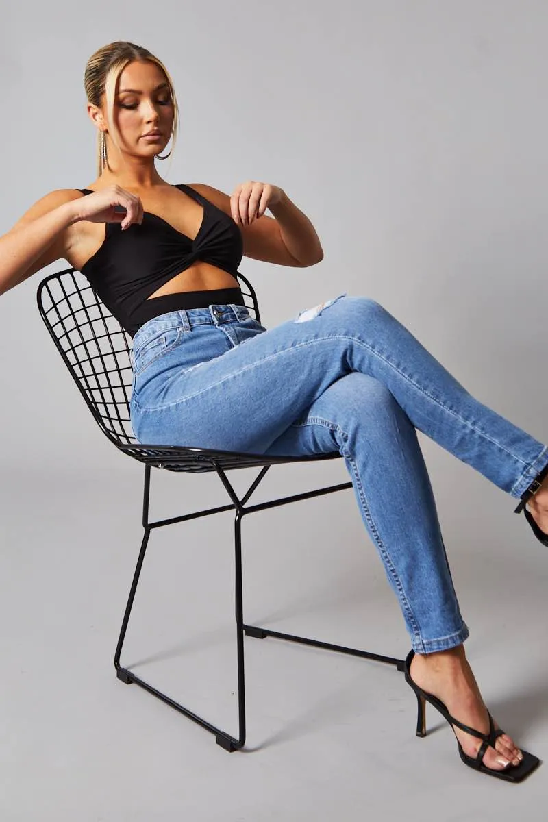 Mid Blue Distressed Straight Jeans - Atria sold by Rebellious Fashion product image thumbnail 4