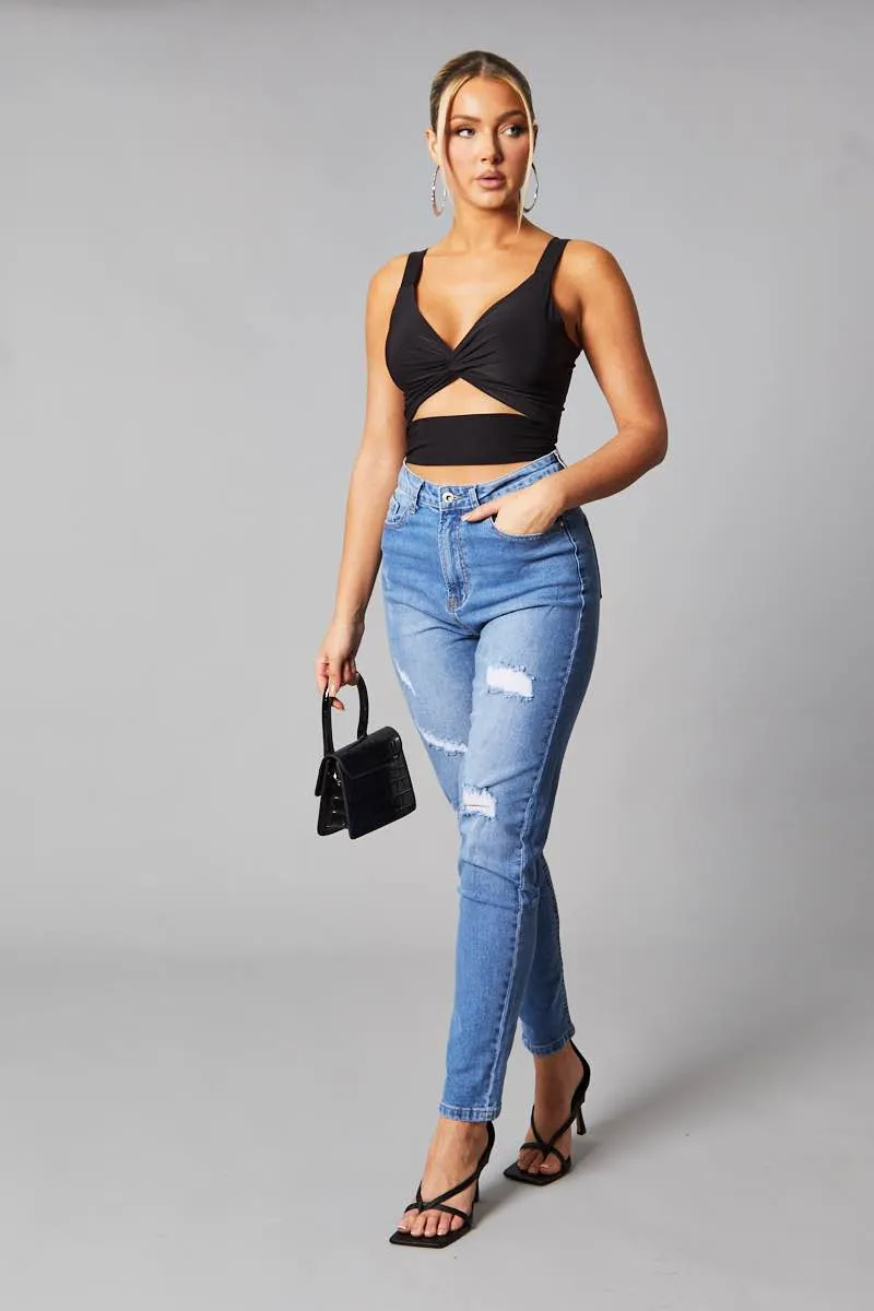 Mid Blue Distressed Straight Jeans - Atria sold by Rebellious Fashion product image thumbnail 2
