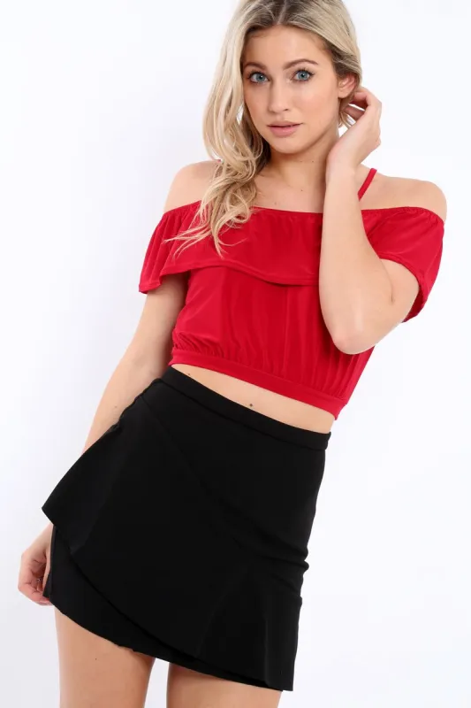 Red Cold Shoulder Crop Top - Clora sold by Rebellious Fashion