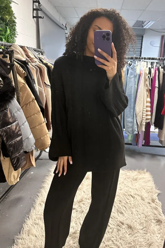 Black Oversized Round Neck Knitted Co-ord Set - Pihu sold by Rebellious Fashion