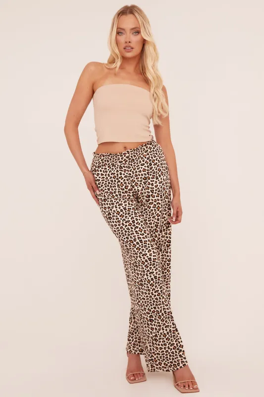 Brown Leopard Print High Waist Wide Leg Trousers - Hansel sold by Rebellious Fashion