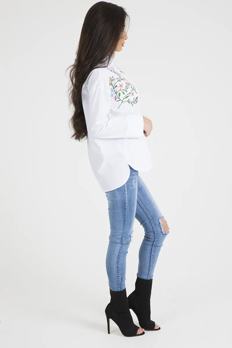 White Floral Embroidered Shirt - Lara sold by Rebellious Fashion product image thumbnail 5