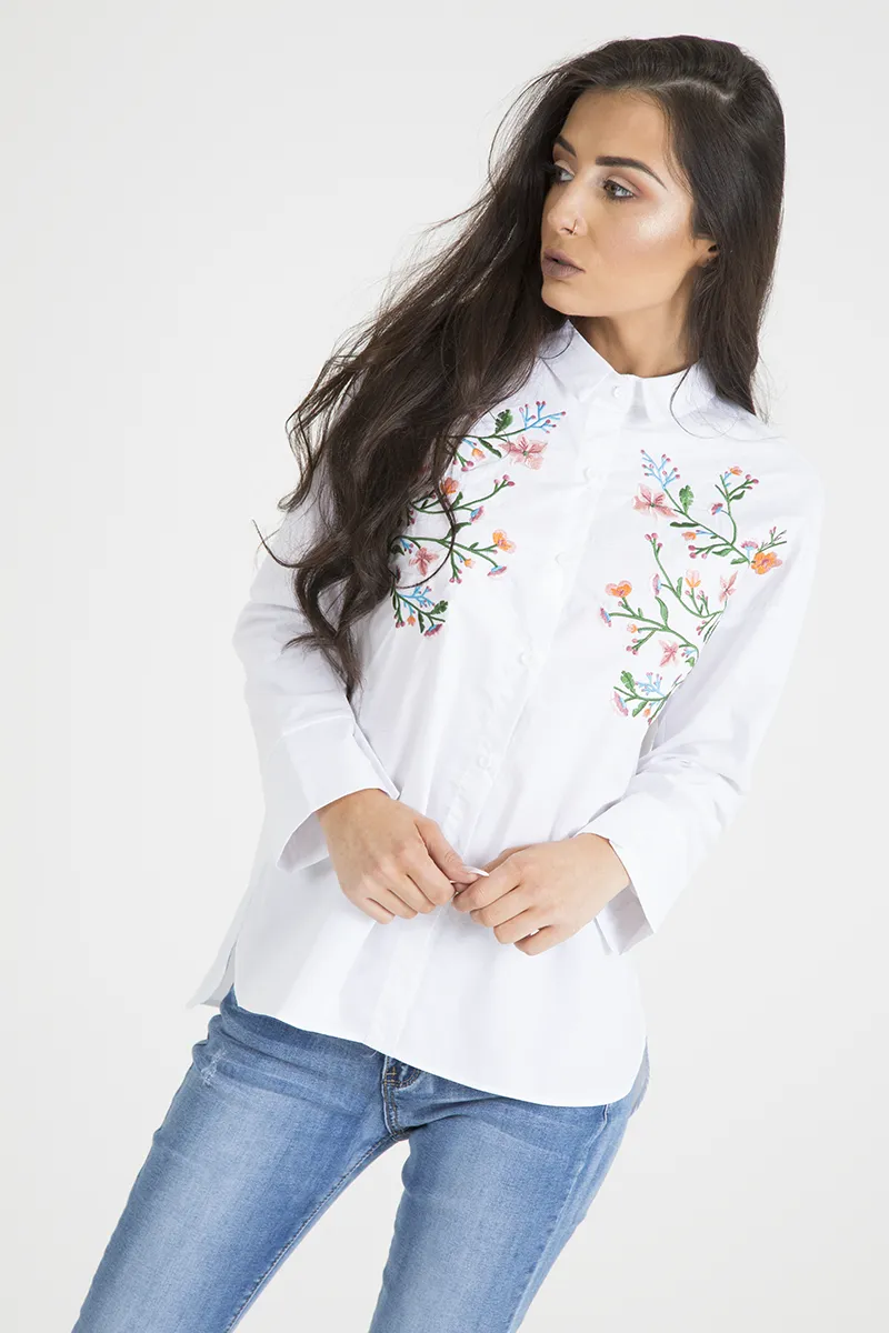 White Floral Embroidered Shirt - Lara sold by Rebellious Fashion product image thumbnail 2
