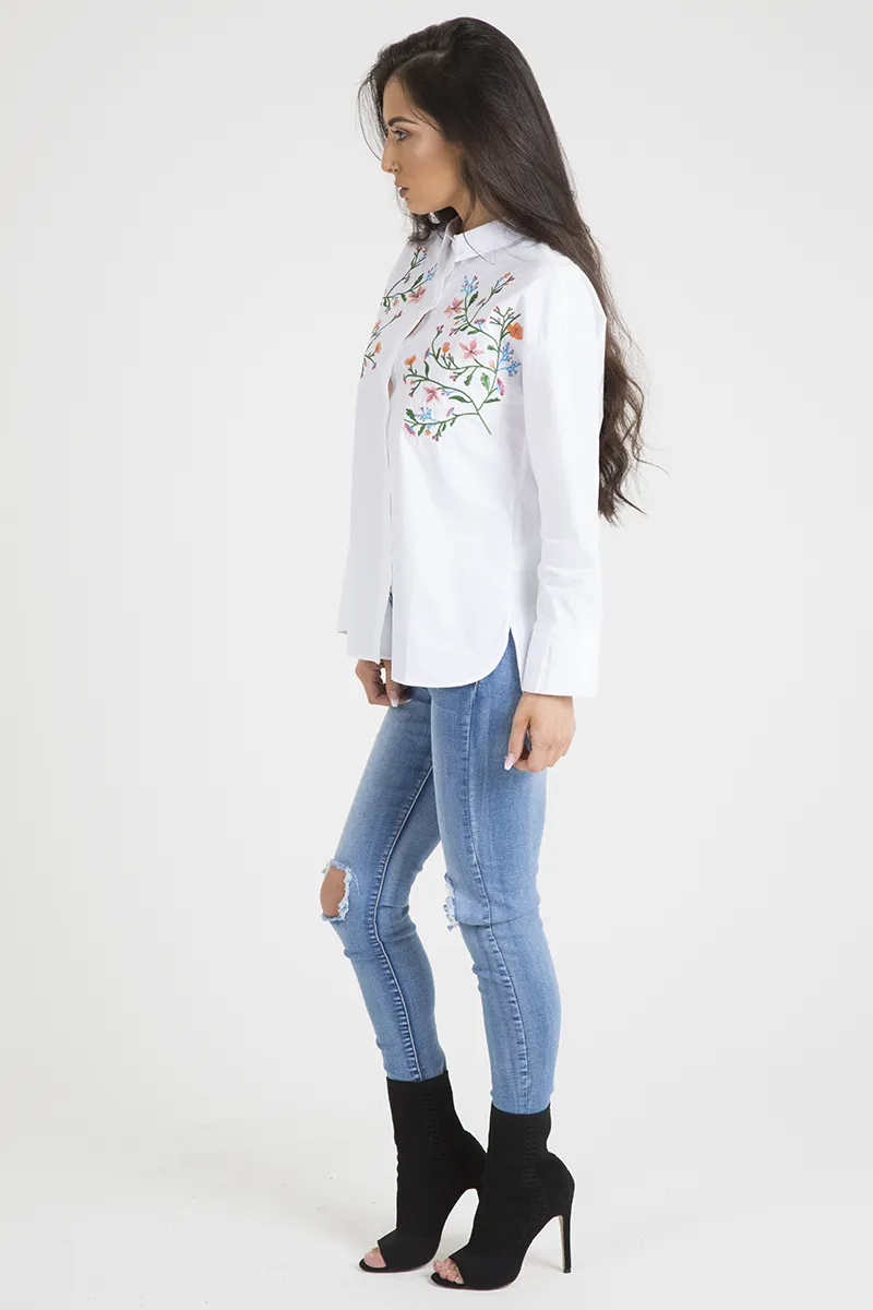 White Floral Embroidered Shirt - Lara sold by Rebellious Fashion product image thumbnail 4