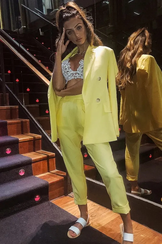 Yellow Button Front Blazer Belted Trousers Suit Co-Ord - Millie made by Rebellious Fashion