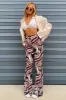 Brown Marble Print Ribbed Flare Trousers - Davia sold by Rebellious Fashion