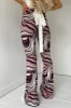 Brown Marble Print Ribbed Flare Trousers - Davia sold by Rebellious Fashion
