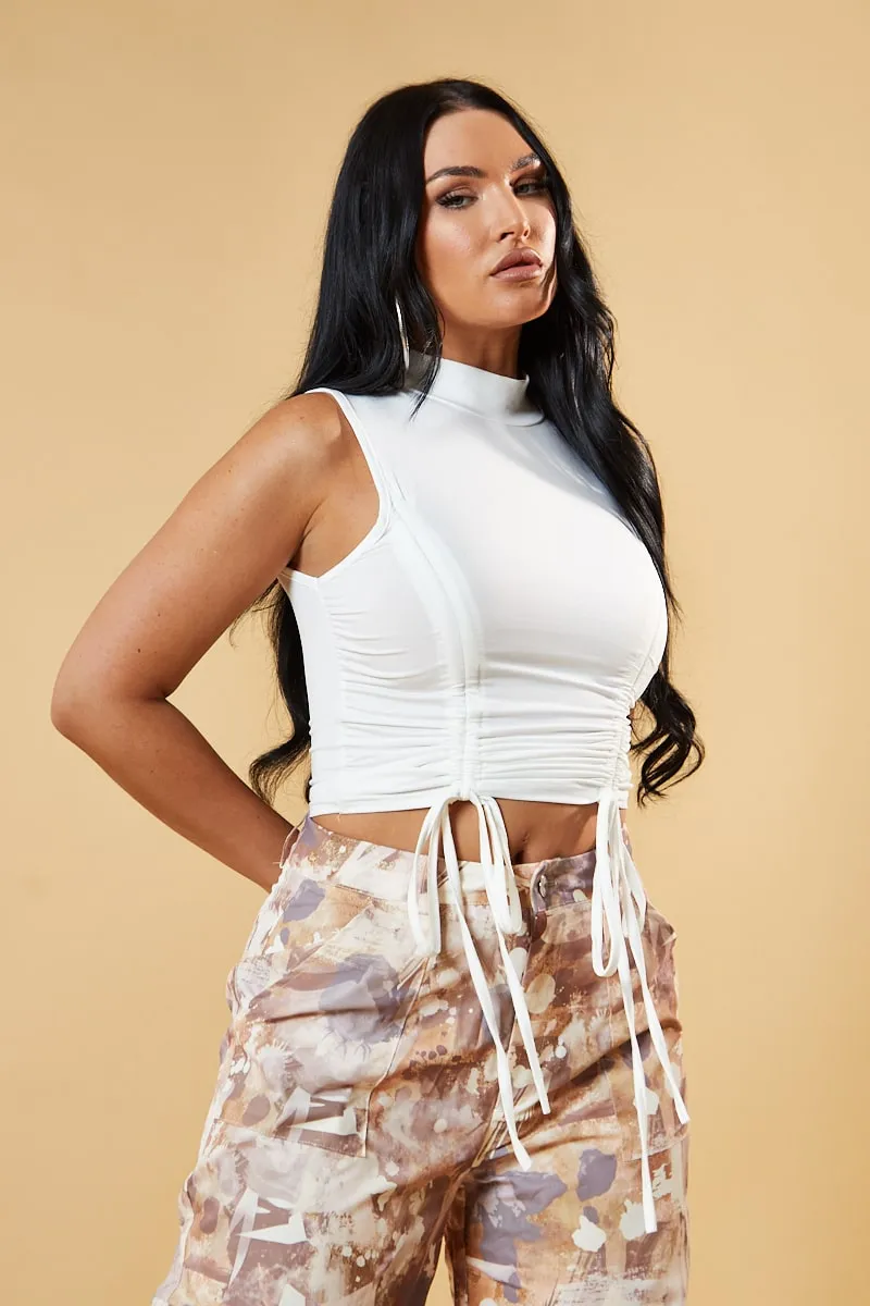 White High Neck Ruched Sleeveless Top - Aidan sold by Rebellious Fashion