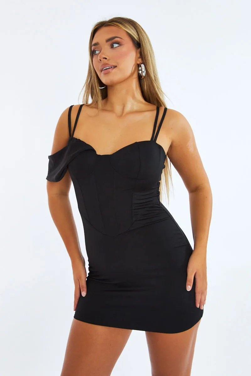 Black Corset Detail Bodycon Mini Dress - Vera sold by Rebellious Fashion