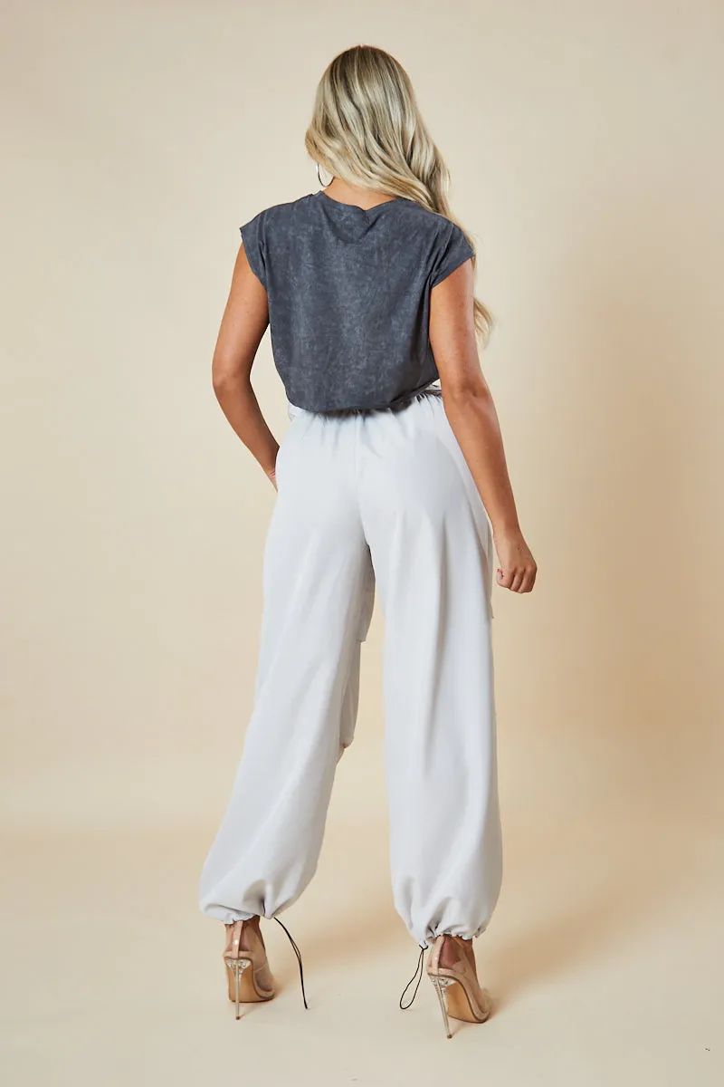 Light Grey Toggle Detail Parachute Cargo Trousers - Sadako sold by Rebellious Fashion product image thumbnail 5
