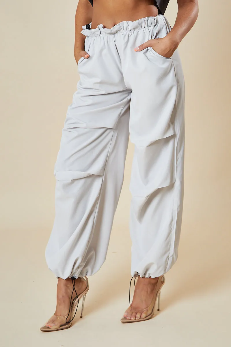 Light Grey Toggle Detail Parachute Cargo Trousers - Sadako sold by Rebellious Fashion product image thumbnail 3