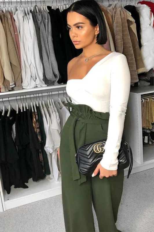 White Asymmetric Bodysuit - Carlina sold by Rebellious Fashion