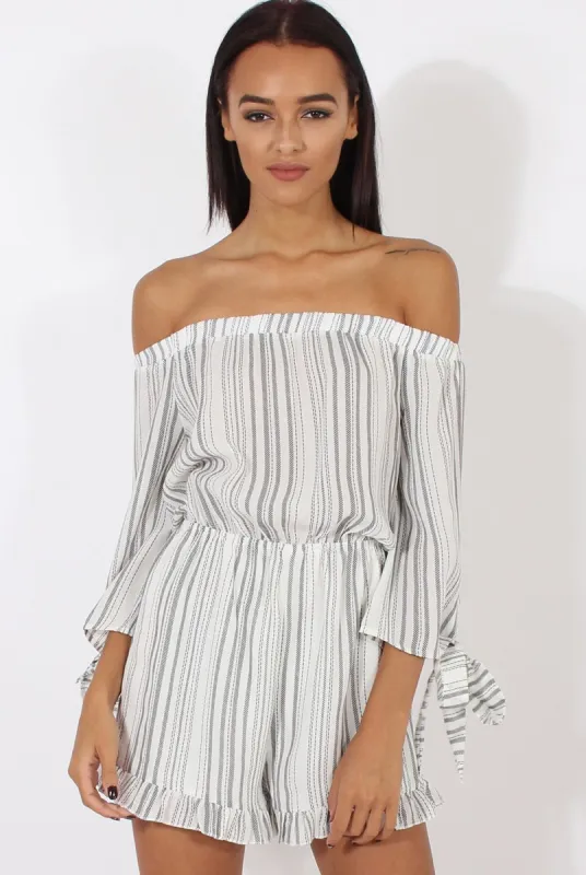 White Stripe Pattern Bardot Playsuit - Katherine sold by Rebellious Fashion