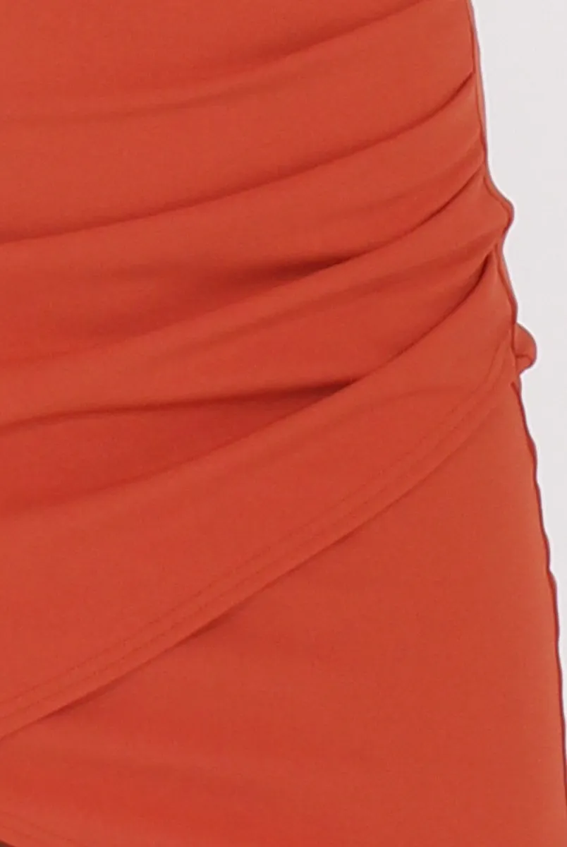 Rust High Neck Side Ruched Backless Dress - Tulip sold by Rebellious Fashion product image thumbnail 4