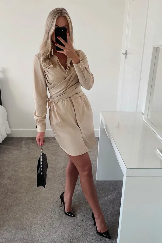 Camel Wrap Front Shirt Dress - Nixie sold by Rebellious Fashion