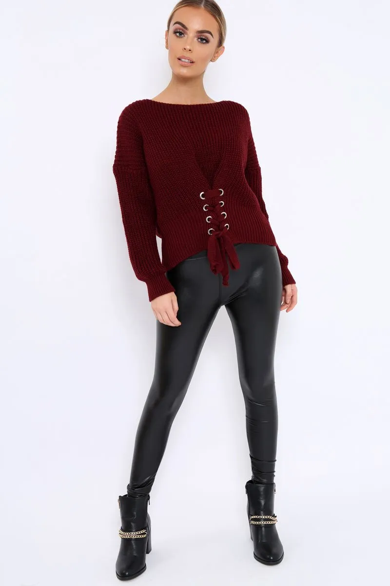 Wine Chunky Knit Corset Waist Knitted Jumper - Mikayla sold by Rebellious Fashion product image thumbnail 3