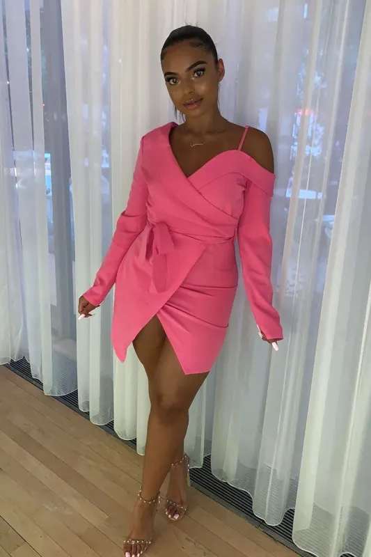 Pink Off The Shoulder Blazer Dress - Halia sold by Rebellious Fashion