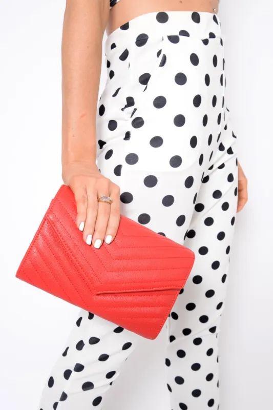 Red Quilted Envelope Clutch Bag - Evelina sold by Rebellious Fashion