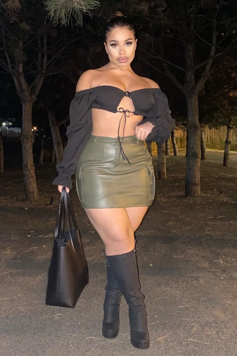 Black Bardot Puff Sleeve Tie Crop Top - Kariel sold by Rebellious Fashion product image thumbnail 2