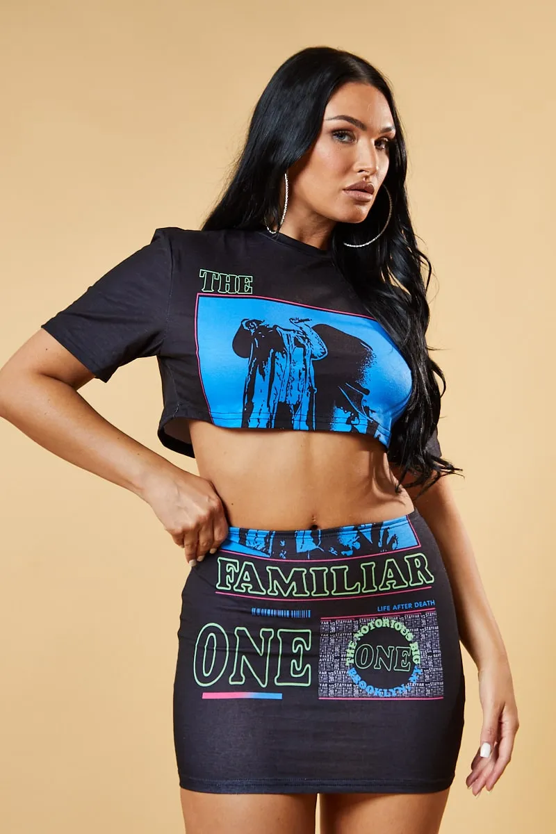 Blue Abstract Print Cropped Top & Mini Skirts Co-ord Set - Flora sold by Rebellious Fashion product image thumbnail 2