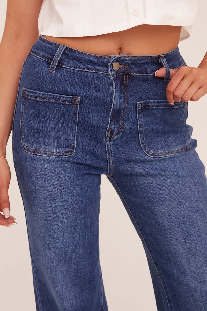 Mid Blue Stretch High Waist Tun Up Hem Mom Jeans - Nirvana sold by Rebellious Fashion product image thumbnail 4