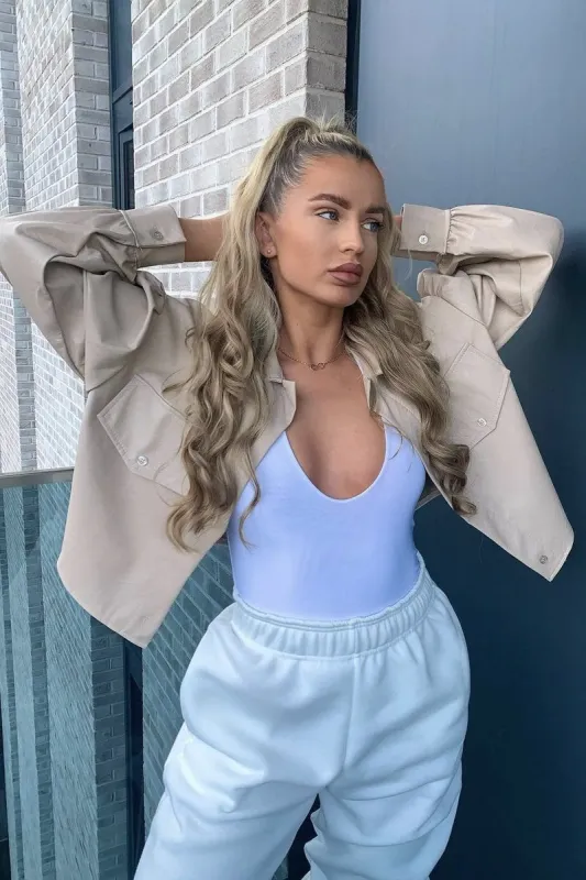 Stone Faux Leather Cropped Shacket - Ivyana sold by Rebellious Fashion