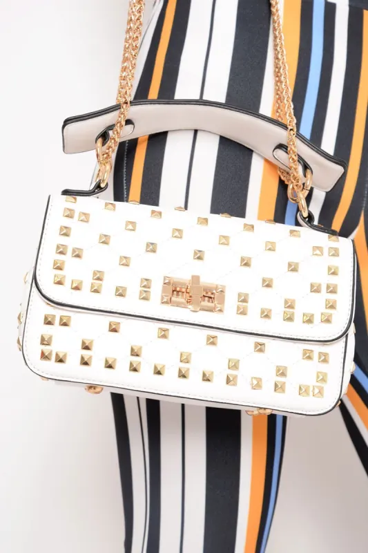 White Studded Gold Detail Cross Body Bag - Maida sold by Rebellious Fashion