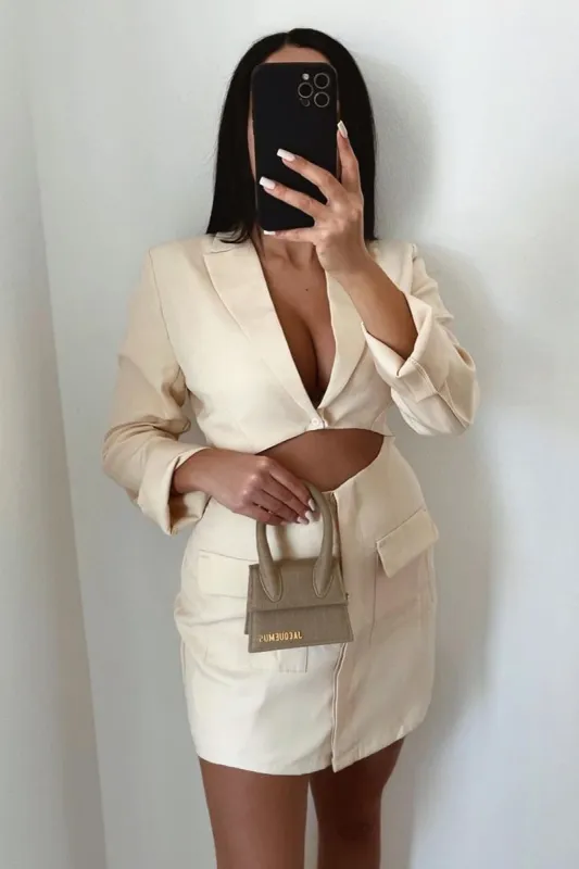 Cream Cut Out Blazer Dress - Braydee sold by Rebellious Fashion