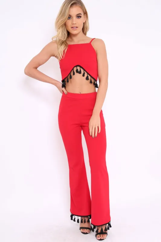 Red Tassel Hem Co-ord Set - Kaylyn sold by Rebellious Fashion