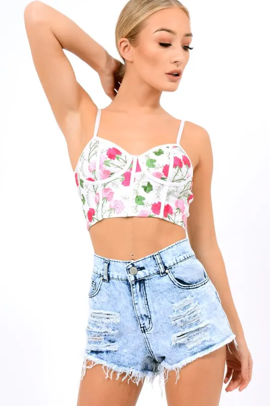 White Mesh Embroidered Cami Crop Top - Thalia sold by Rebellious Fashion