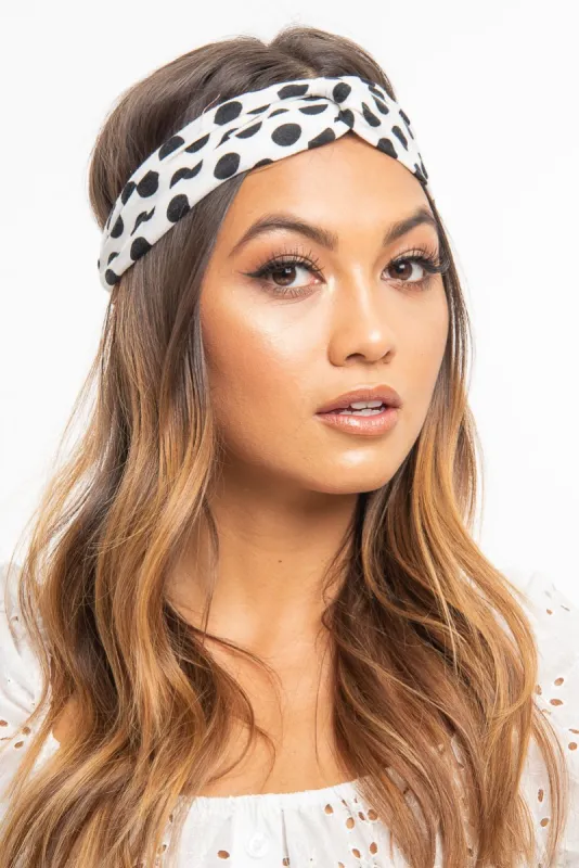 White Black Polka Dot Twist Headband - Kentlee sold by Rebellious Fashion