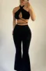 Black Flared Slinky Trousers - Teena sold by Rebellious Fashion