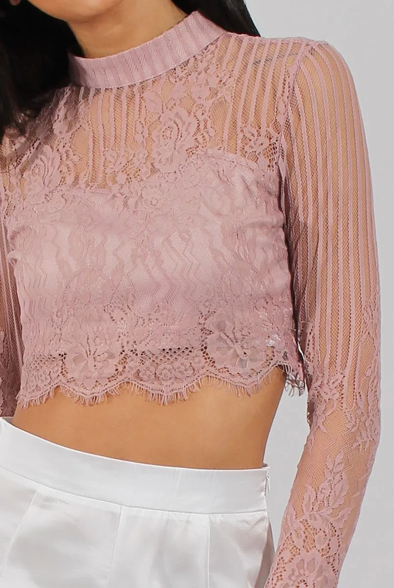 Pink Lace High Neck Crop Top - Luanne sold by Rebellious Fashion product image thumbnail 4