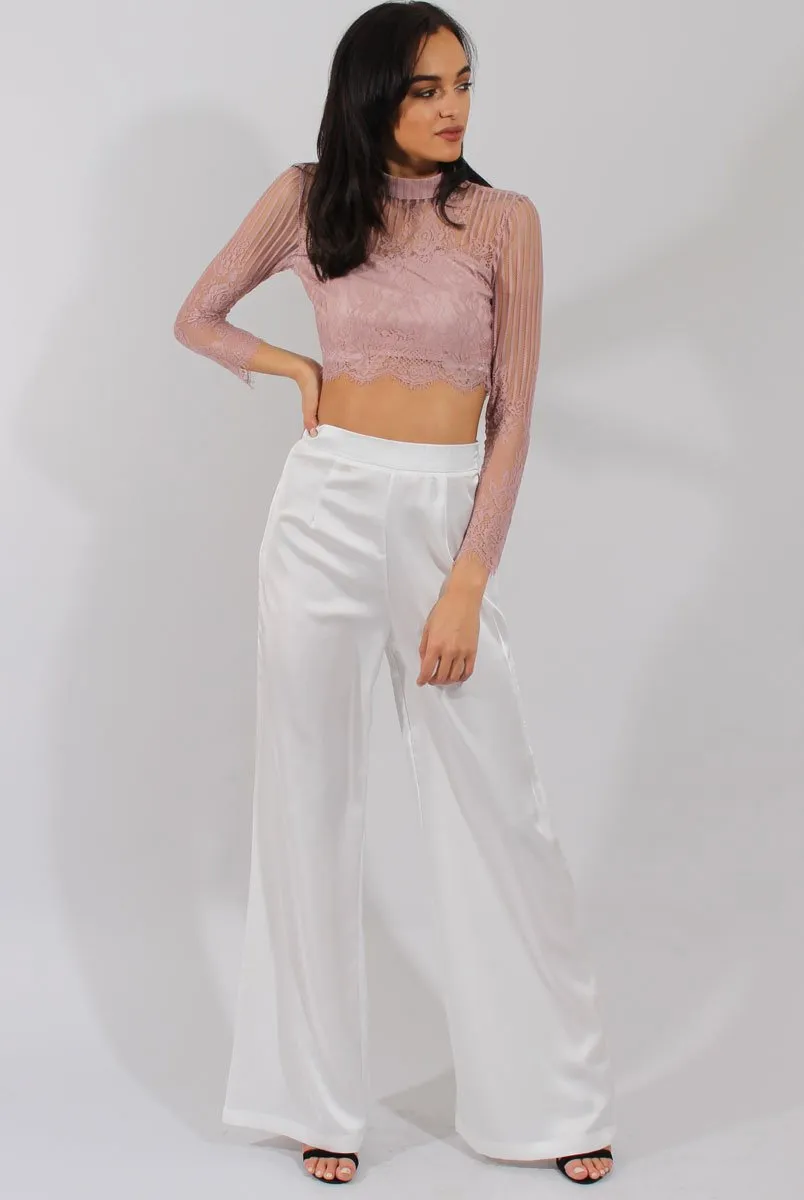 Pink Lace High Neck Crop Top - Luanne sold by Rebellious Fashion product image thumbnail 3