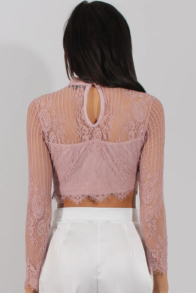 Pink Lace High Neck Crop Top - Luanne sold by Rebellious Fashion product image thumbnail 5