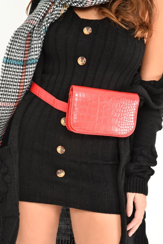Red Faux Croc Bum Bag - Kayler sold by Rebellious Fashion