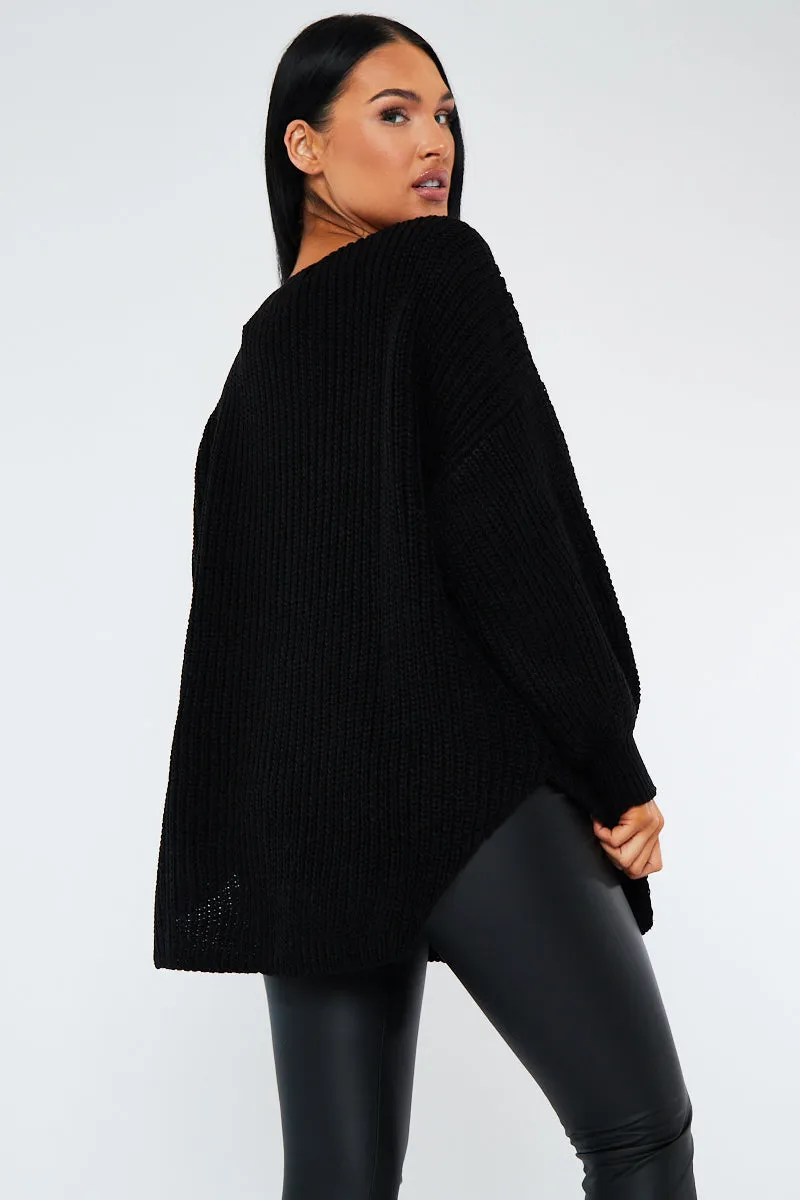 Black Oversized Knit V Neck Sweater - Evelyn sold by Rebellious Fashion product image thumbnail 3